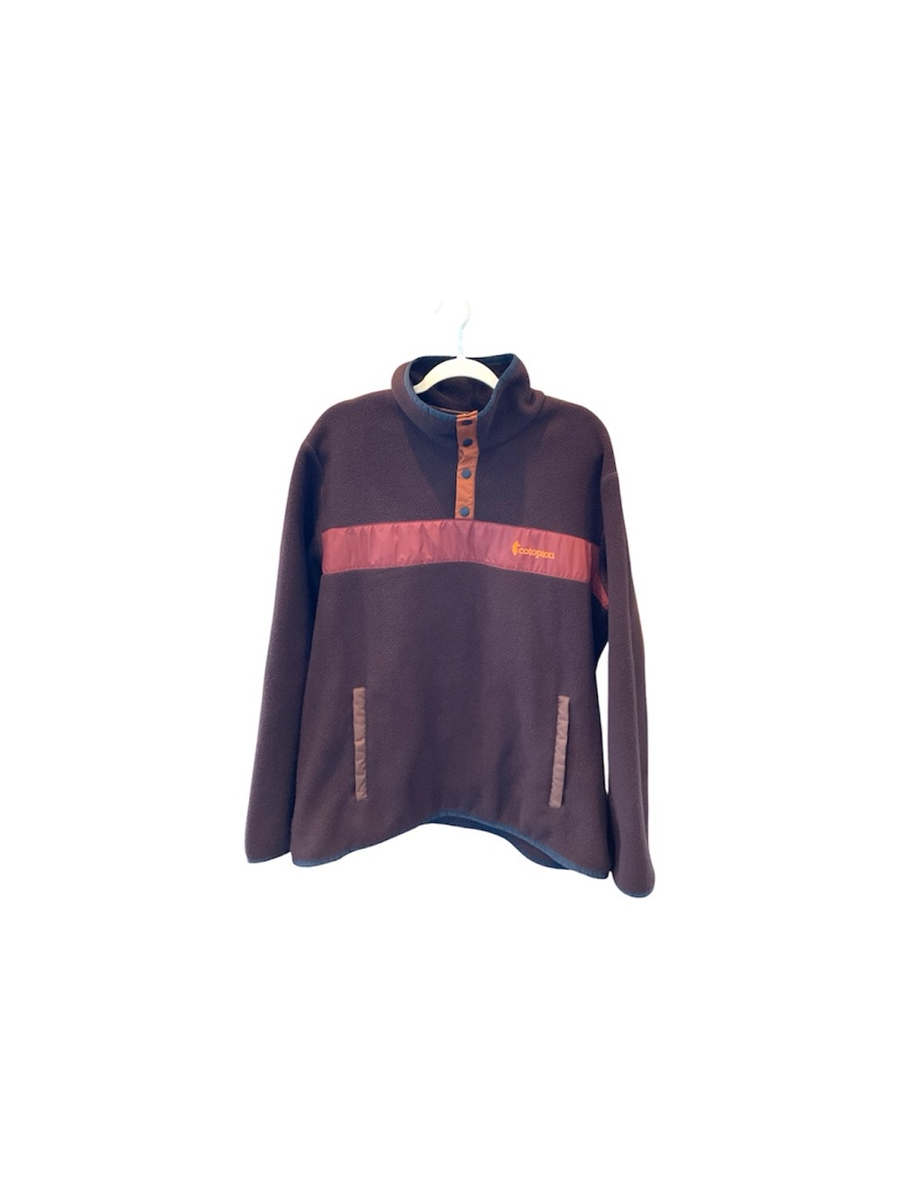 cotopaxi Brown Fleece Pullover with Maroon Chest Stripe